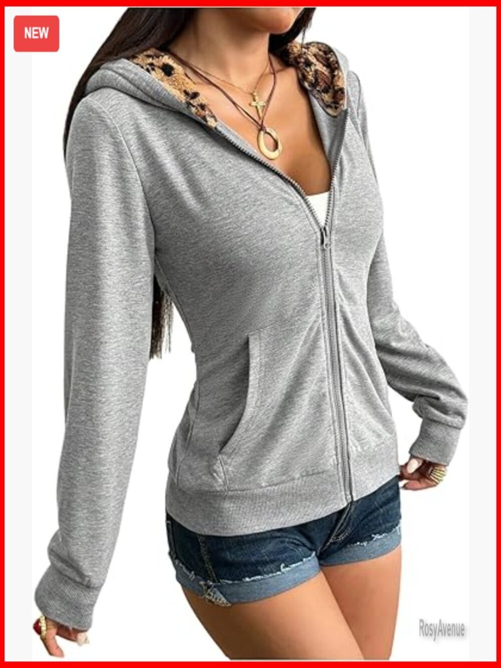 Slim Fit Zip Up Hoodie Leopard Print Fall Jacket with Pockets